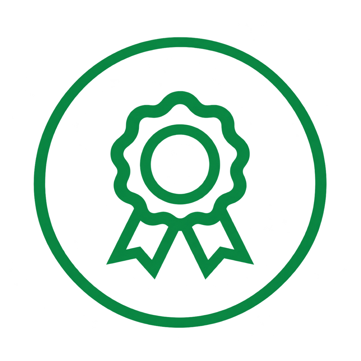 Icona di nastro verde da premio all’interno di un cerchio su sfondo bianco