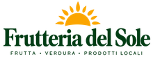 Logo di Frutteria del Sole con un sole giallo e testo verde su sfondo bianco