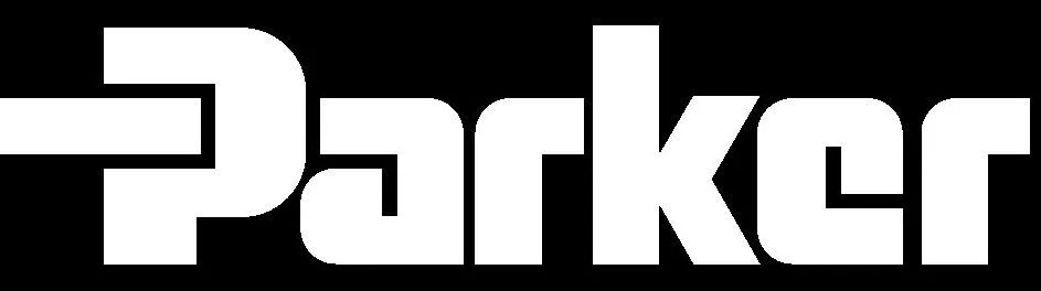Wit Parker-logo op een zwarte achtergrond