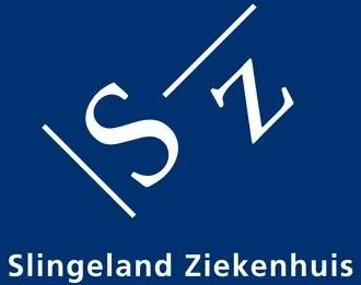 Blue logo with white “SZ” and the text “Slingeland Ziekenhuis” underneath