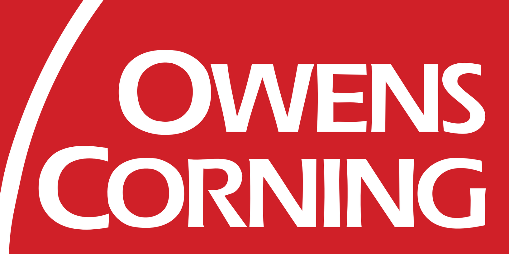 Het Owens Corning-logo in wit op een rode achtergrond.