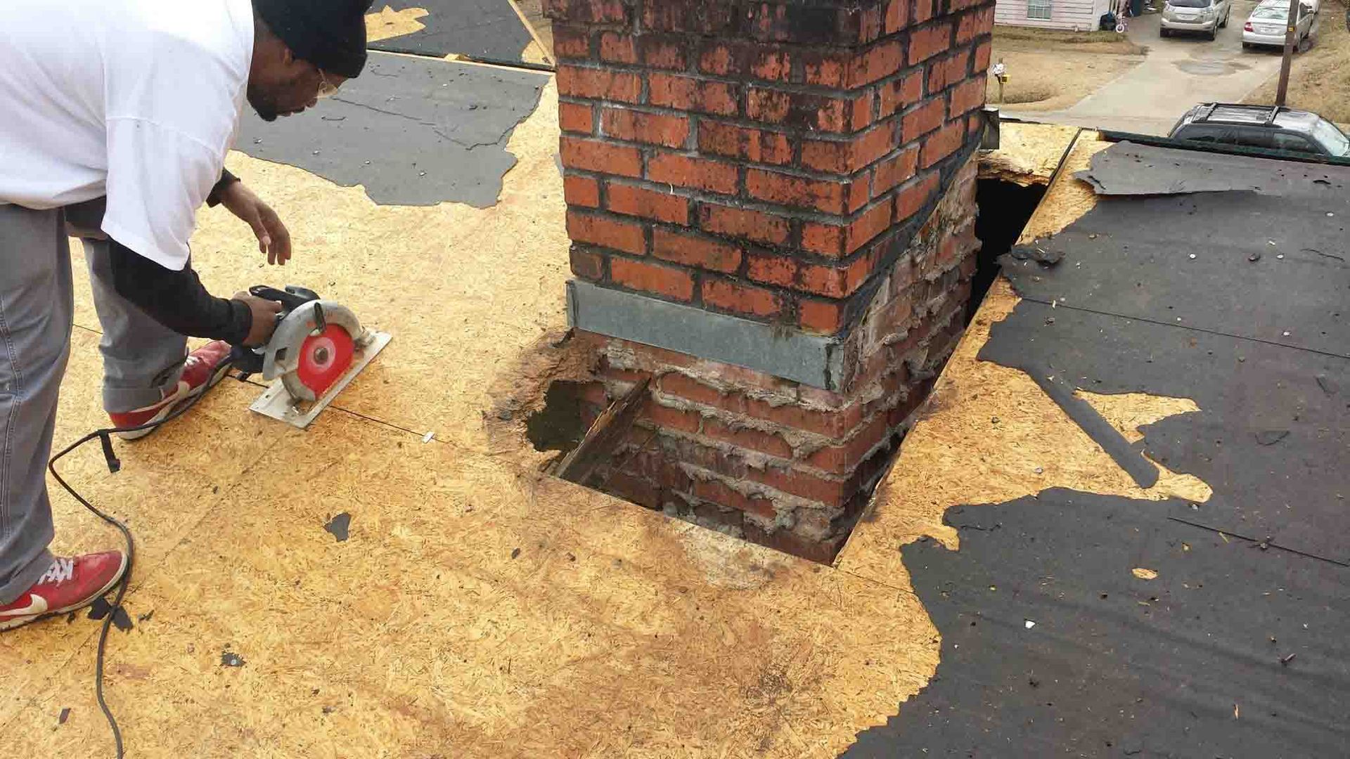 step 1 for installing chimney flashing