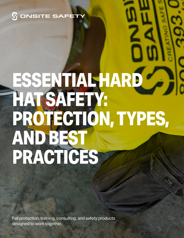 Hard hat safety graphic with yellow helmet and white text on dark background