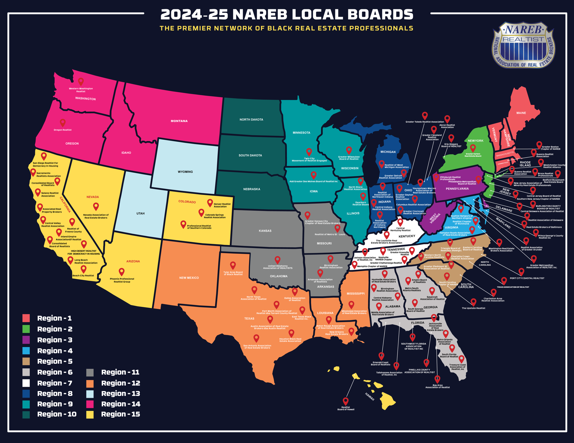 A map of the united states shows the 25 nareg local boards