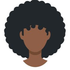 Illustrated avatar with dark curly hair and a brown shirt on a white background