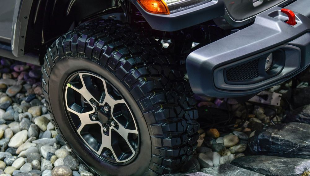 Close-up of a Black Tire on a Jeep Wrangler — Innisfail Pro Motors in Innisfail, QLD