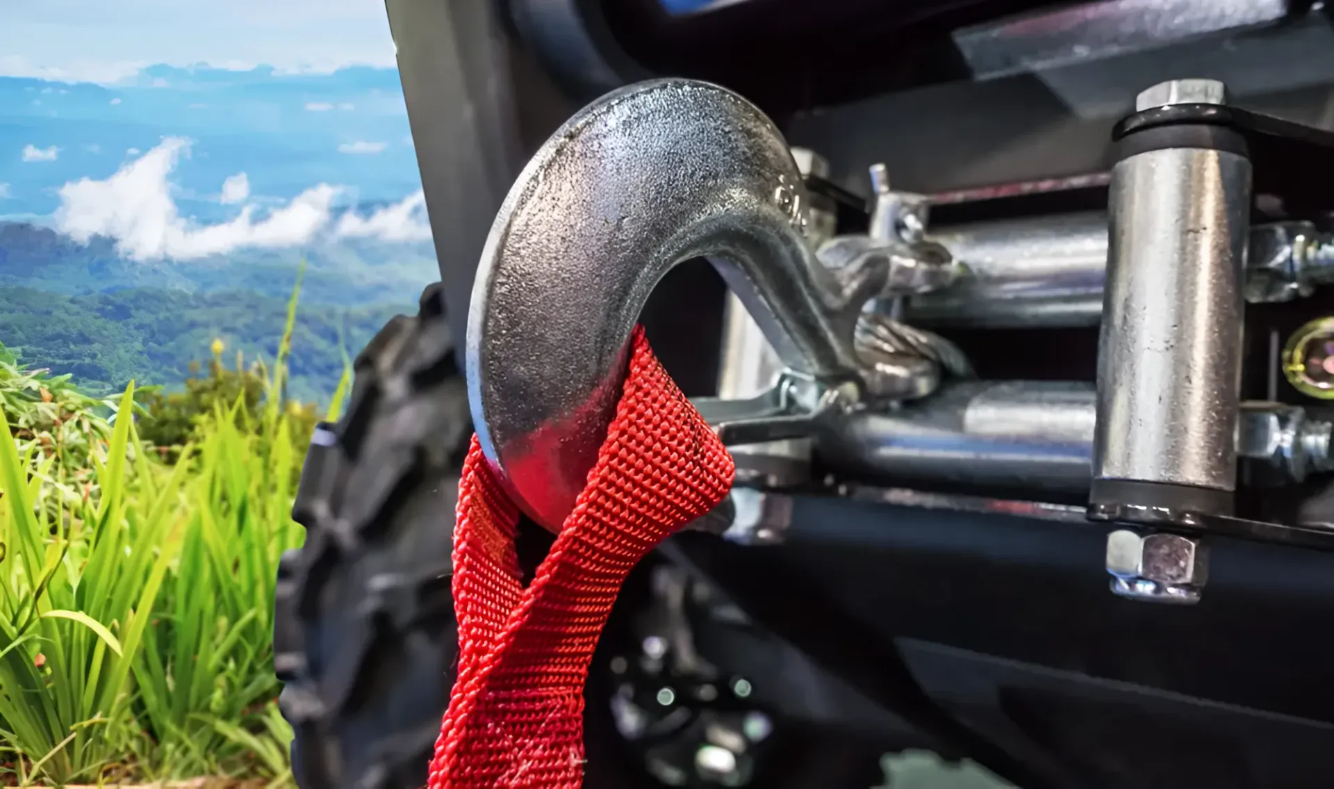 Close-up of a Winch Hook With a Red Strap — Innisfail Pro Motors in Innisfail, QLD