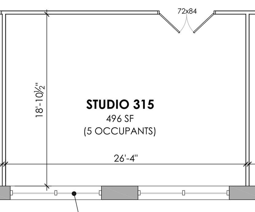 a black and white floor plan of a studio with 5 occupants .