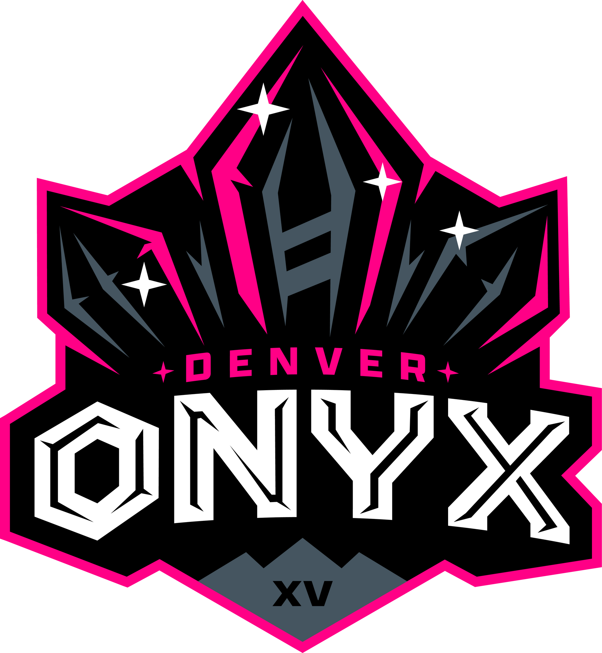 The Denver Onyx logo is a pink and black logo with a mountain in the background.