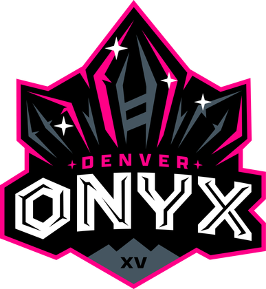 The Denver Onyx logo is a pink and black logo with a mountain in the background.