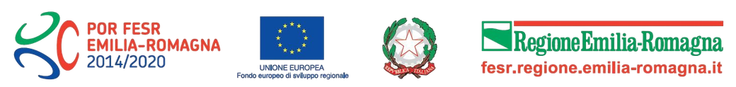 Loghi dell'UE e della Regione Emilia-Romagna con testo rosso su sfondo bianco.