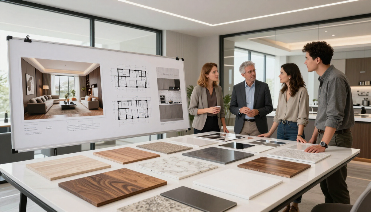 Progettazione d’interni con rendering e campioni materiali