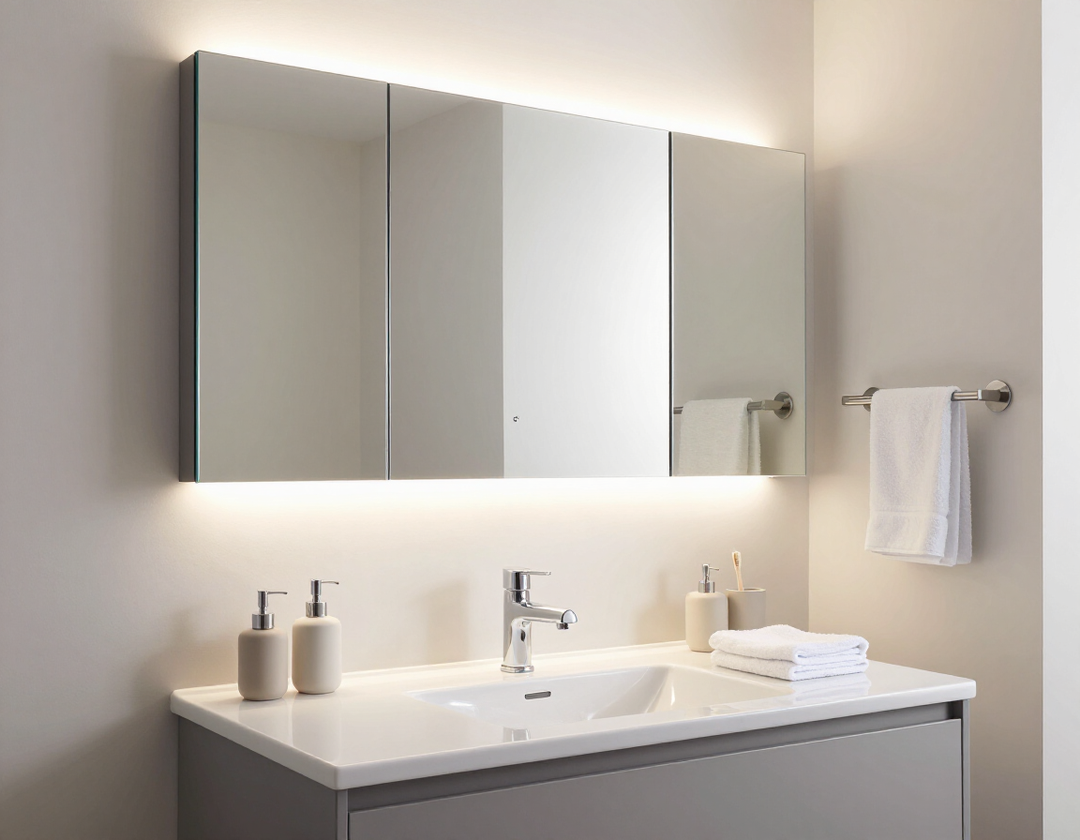 Bathroom mirror cabinet and coordinated accessories