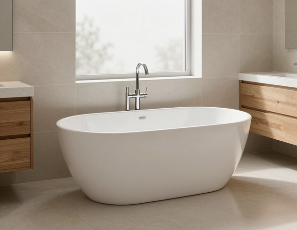 Freestanding bathtub in a spa-inspired bathroom