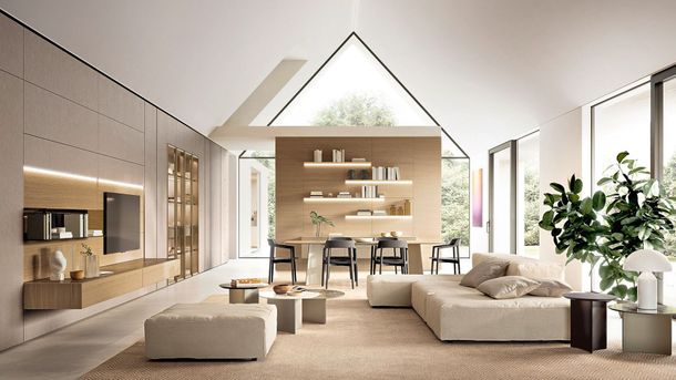 Composizione living moderna con arredi su misura