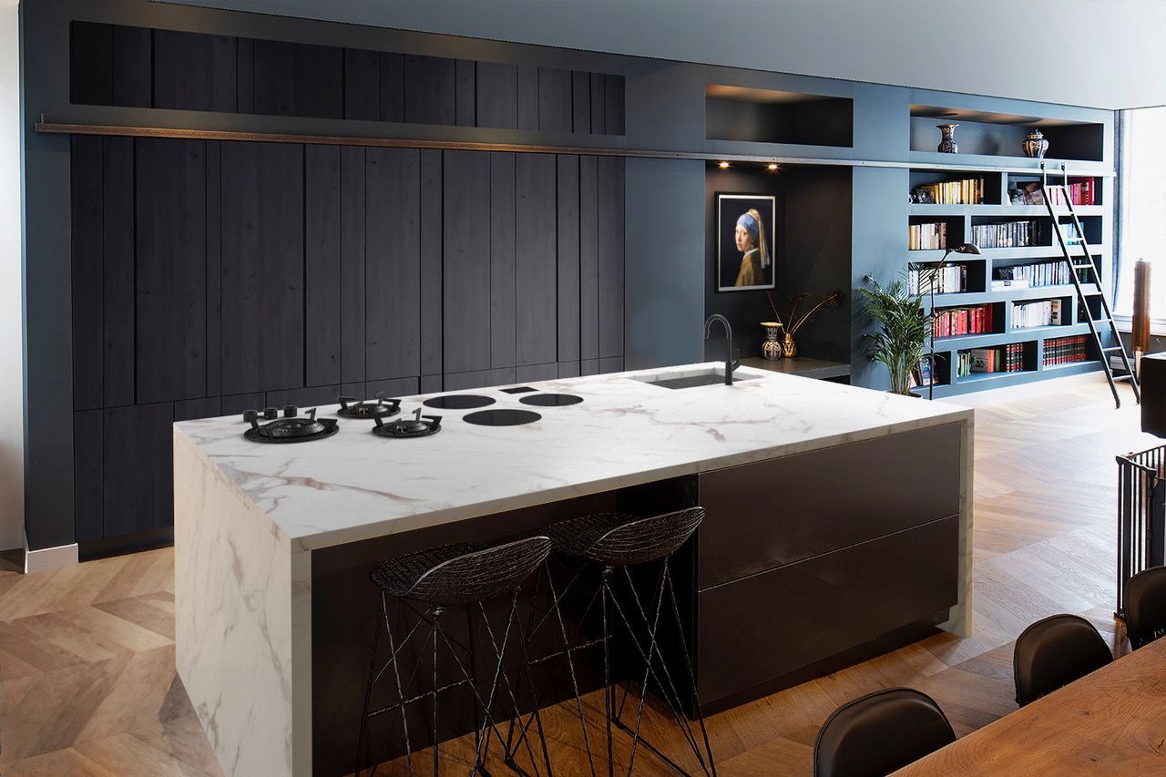 high end kitchen countertop with integrated tulip cooktop