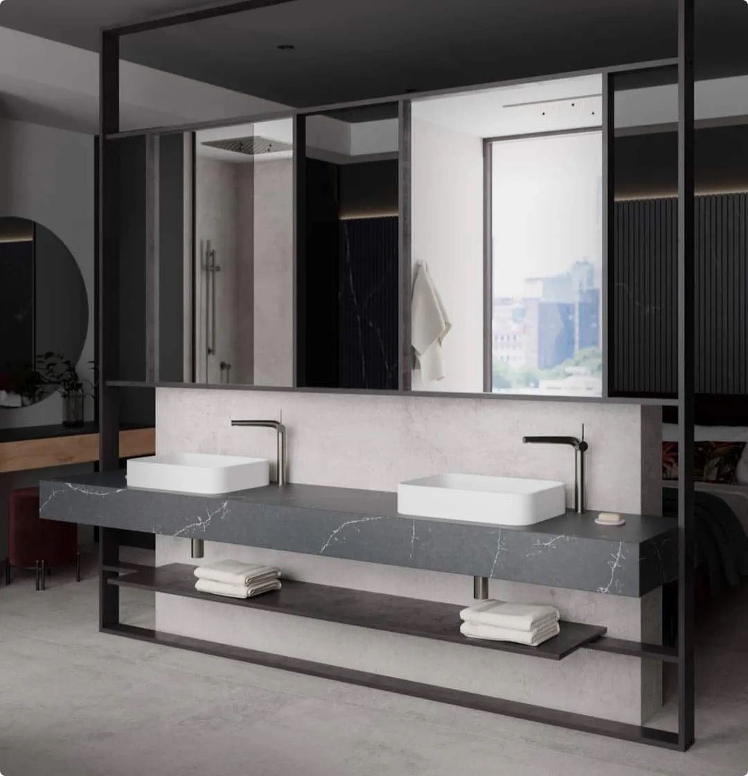Dekton vanity top in a modern bathroom design.