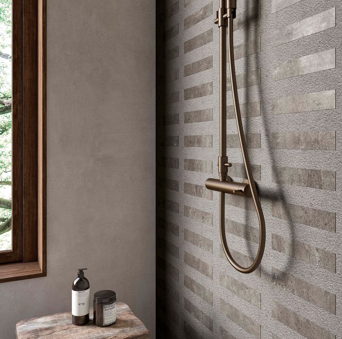Porcelain shower walls.