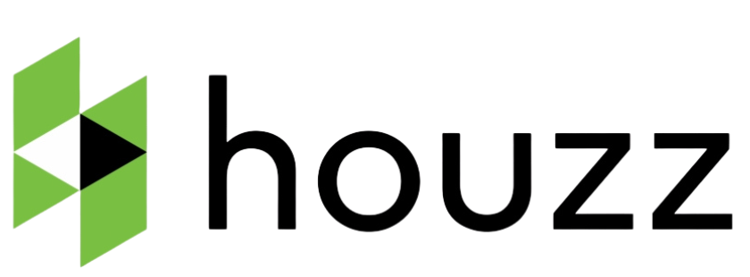 Houzz logo: Green and black geometric design with the word