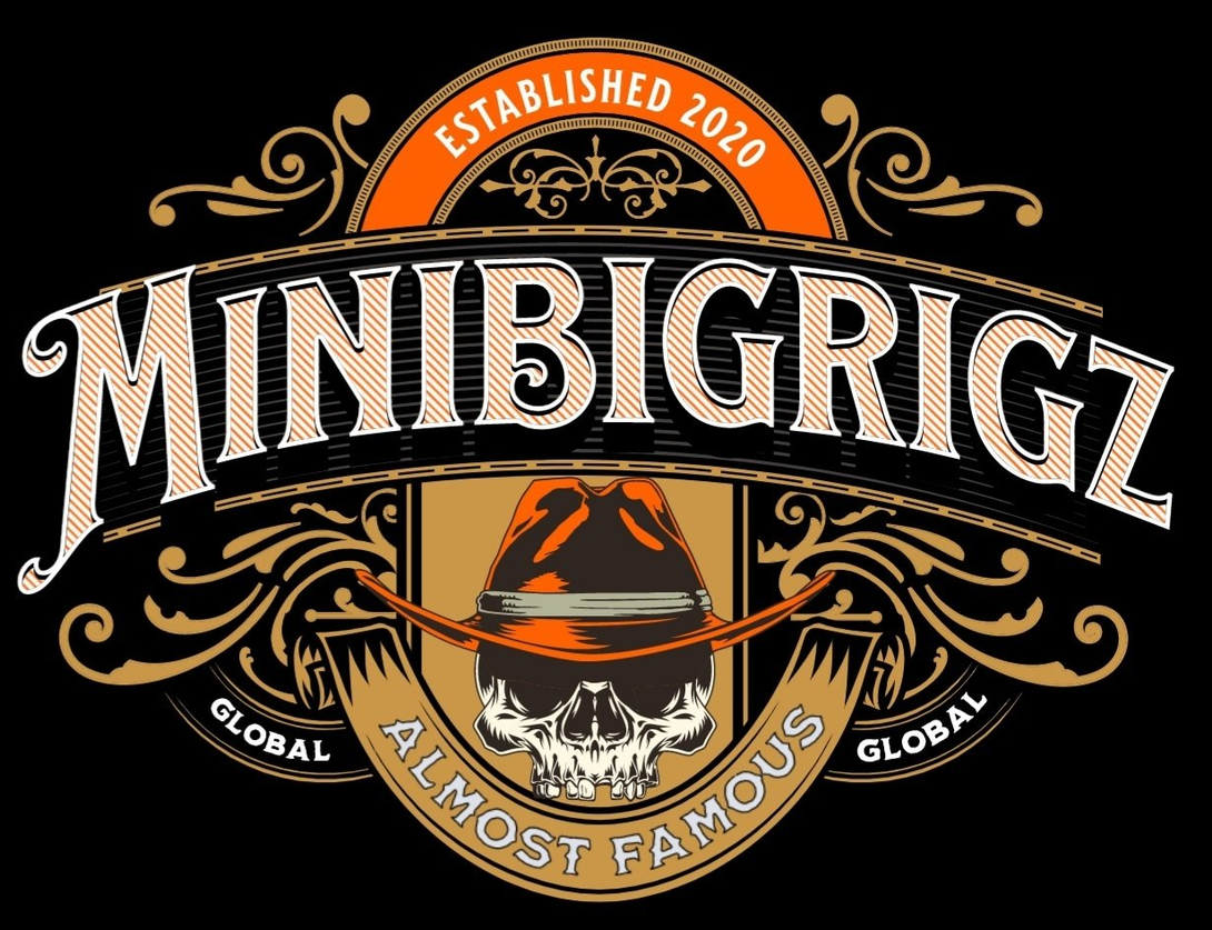 Logo for Minibigrigz: Skull wearing hat,