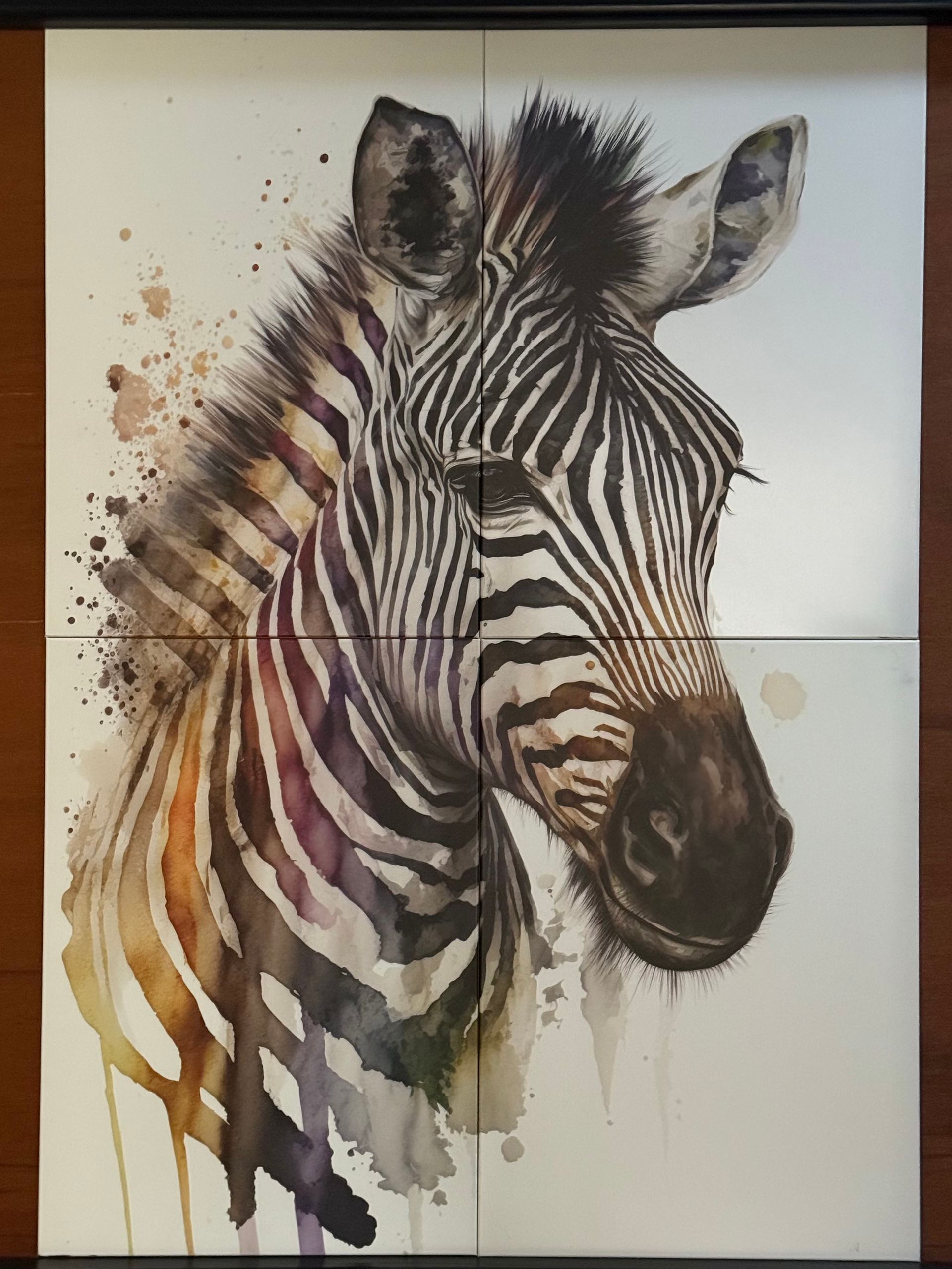 A watercolor painting of a zebra 's head