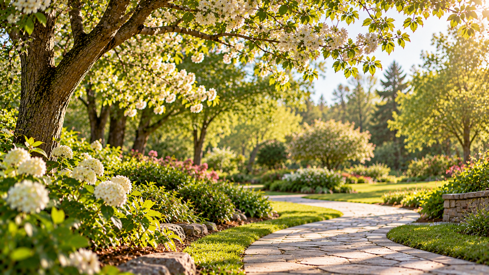 Flowering garden path for funeral homes in Fulton, IL.
