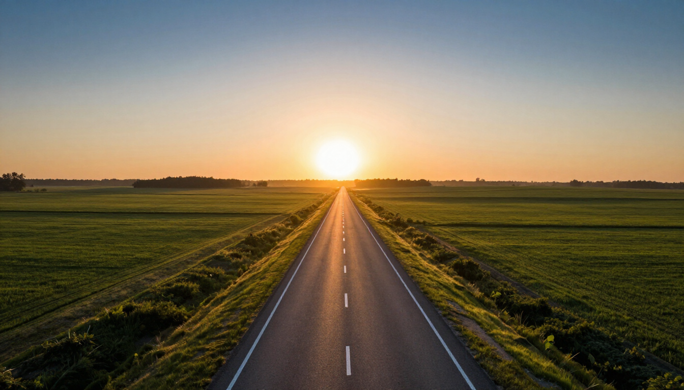 Open road at sunrise symbolizing new beginnings