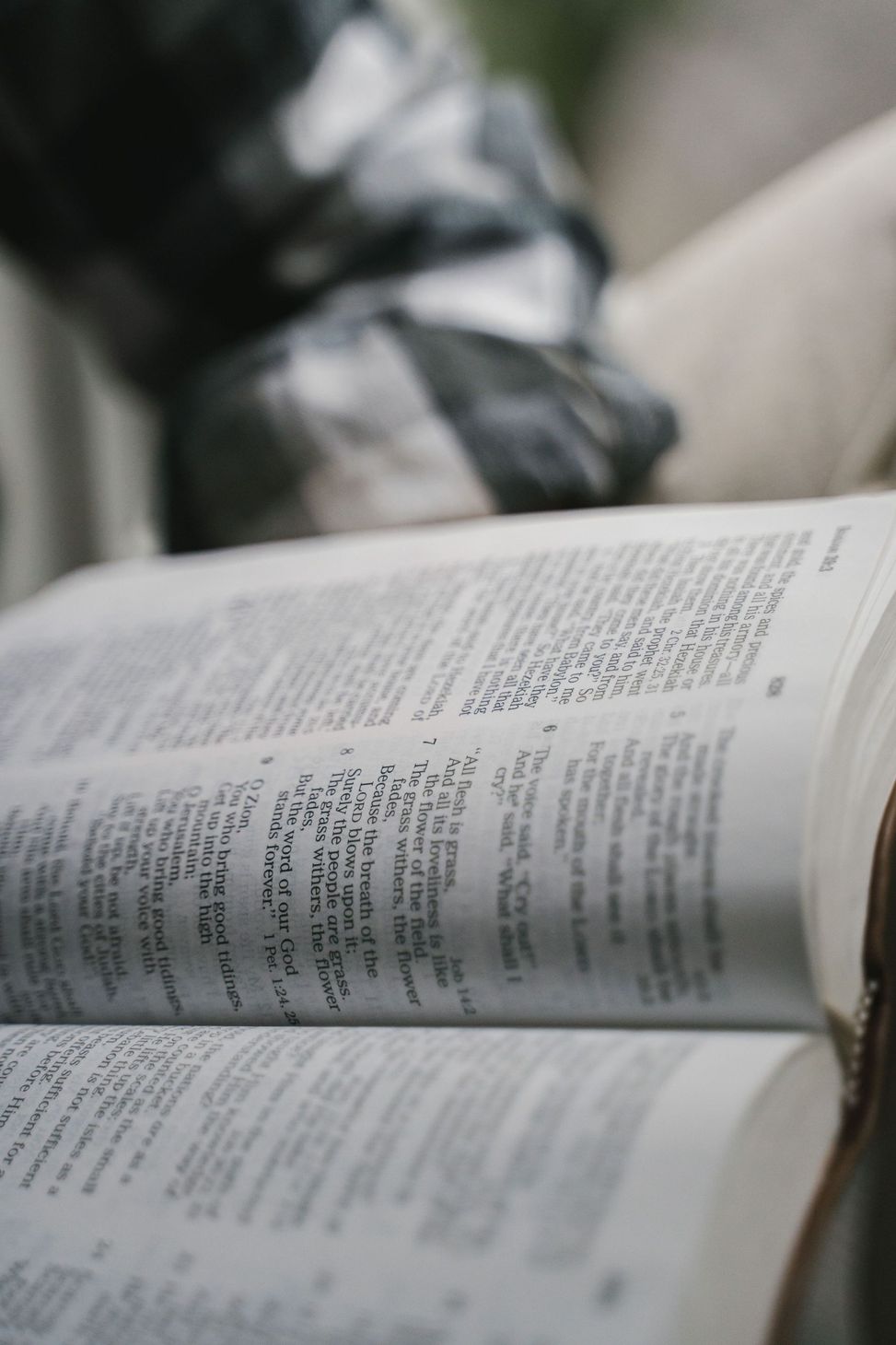 Congregation members in small group gathering with open Bibles and coffee cups
