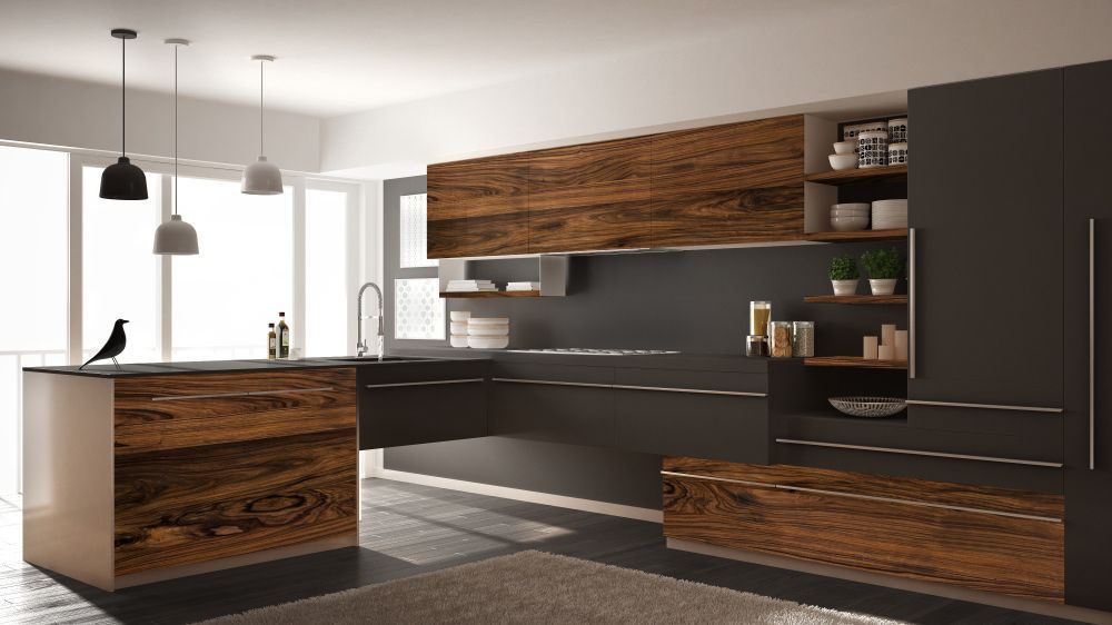 A Modern Kitchen with Wooden Cabinets and A Bird on The Counter — Rodney Lees Cabinetmaking In Alstonville, NSW