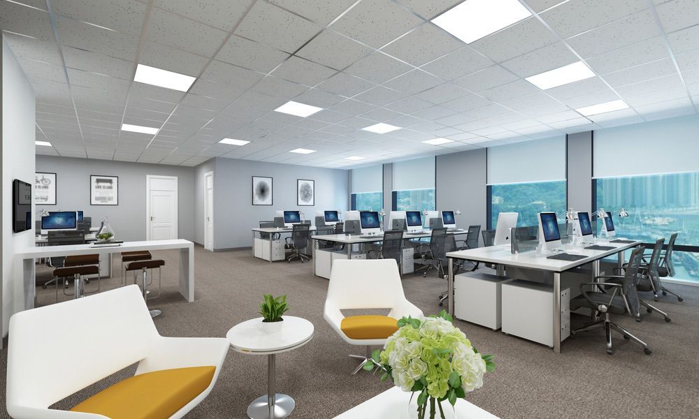 An Artist's Impression of An Office with A Lot of Desks and Chairs — Rodney Lees Cabinetmaking In Monaltrie, NSW