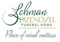 Lehman Dzendzel Funeral Home logo in green and gold with the phrase Peace of mind matters
