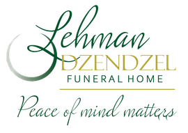 Lehman Dzendzel Funeral Home logo in green and gold with the phrase Peace of mind matters