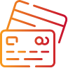 Three credit cards are stacked on top of each other on a white background.