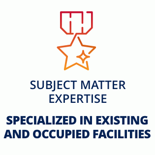 A logo for subject matter expertise specialized in existing and occupied facilities