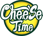 Cheese Time logo in white script on a yellow circle with green border