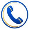 Blue phone handset icon inside a blue and gold circular border on a white background