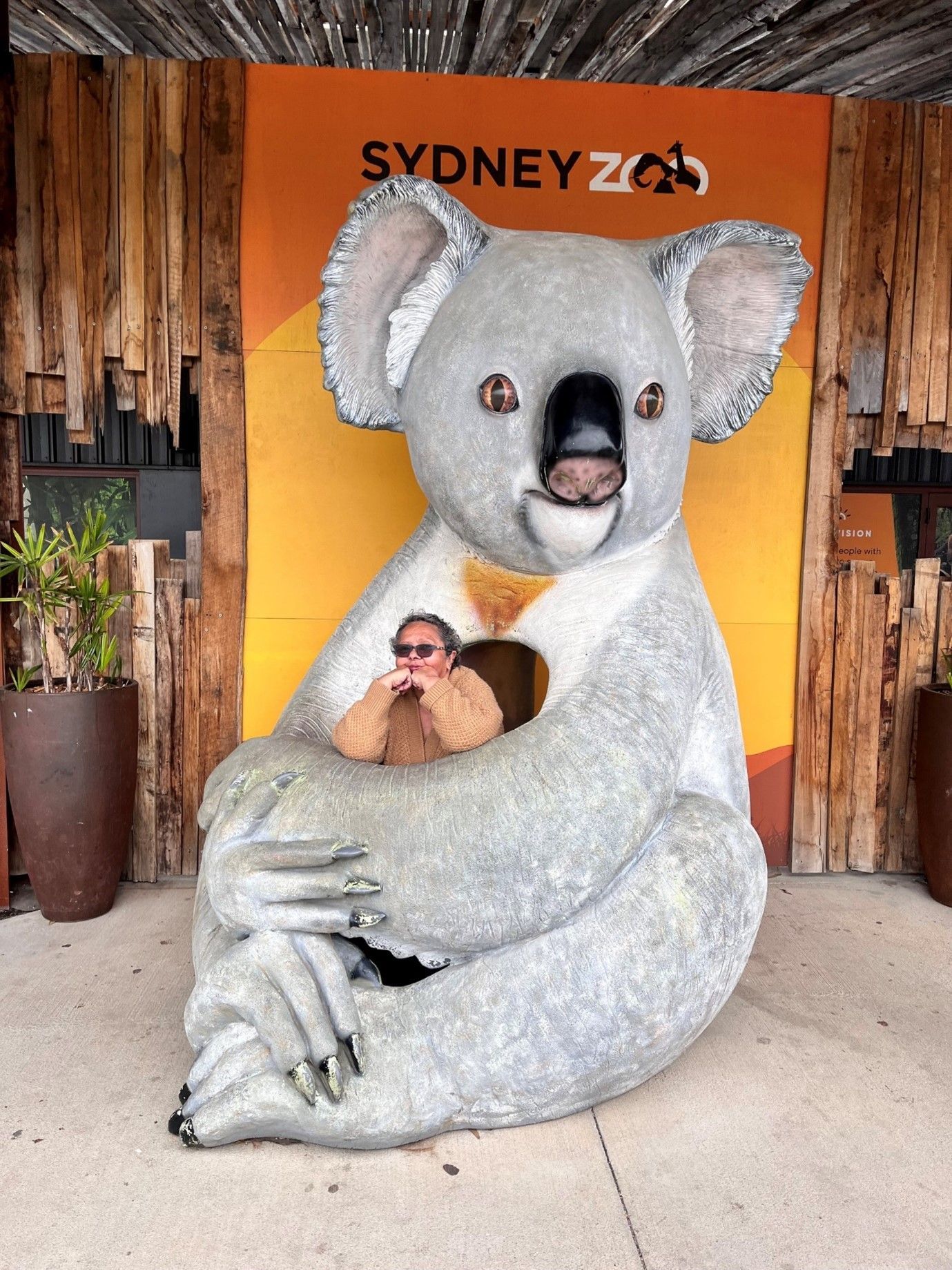 A statue of a koala bear with a hole in its face