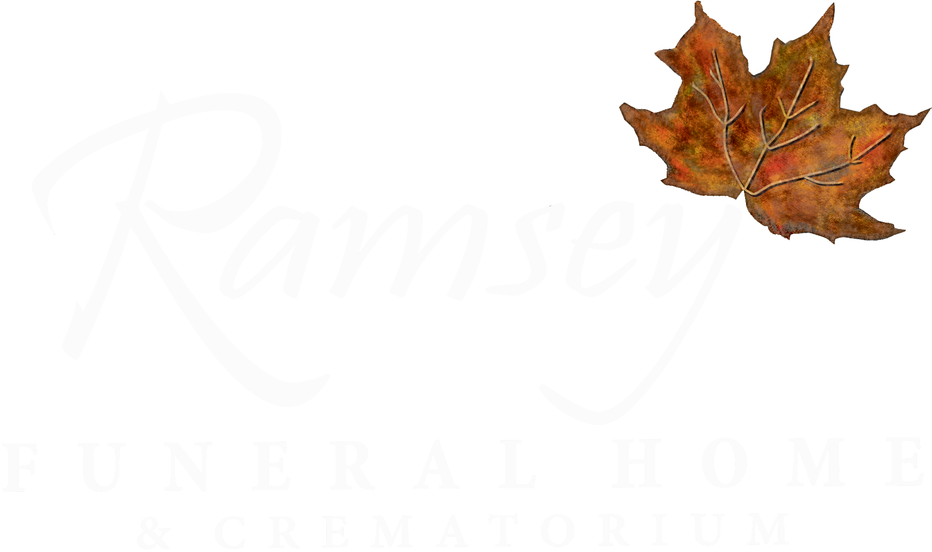Ramsey Funeral Home logo with a fall leaf.