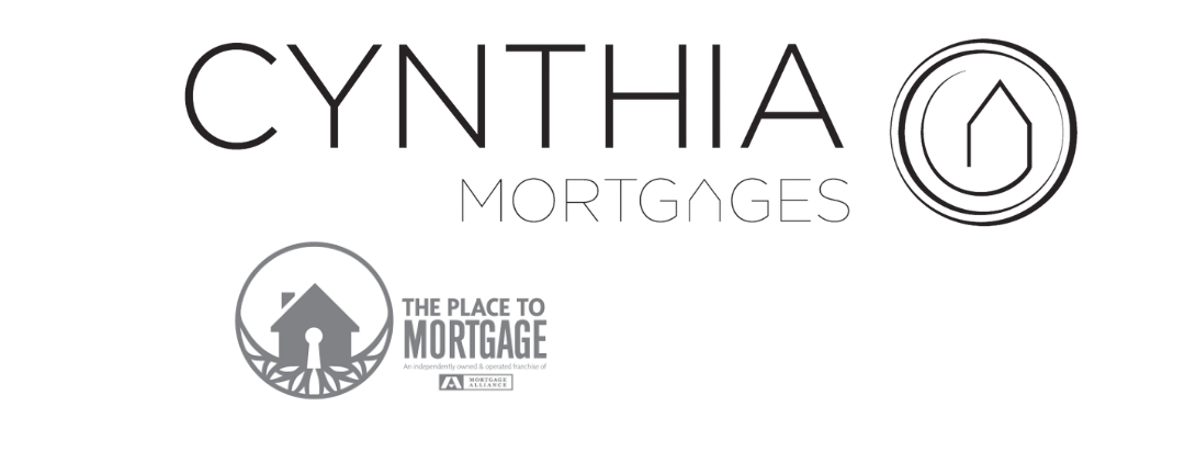 CYNTHIA MORTGAGES logo with a circular house icon and a small “The Place to Mortgage” badge on white background