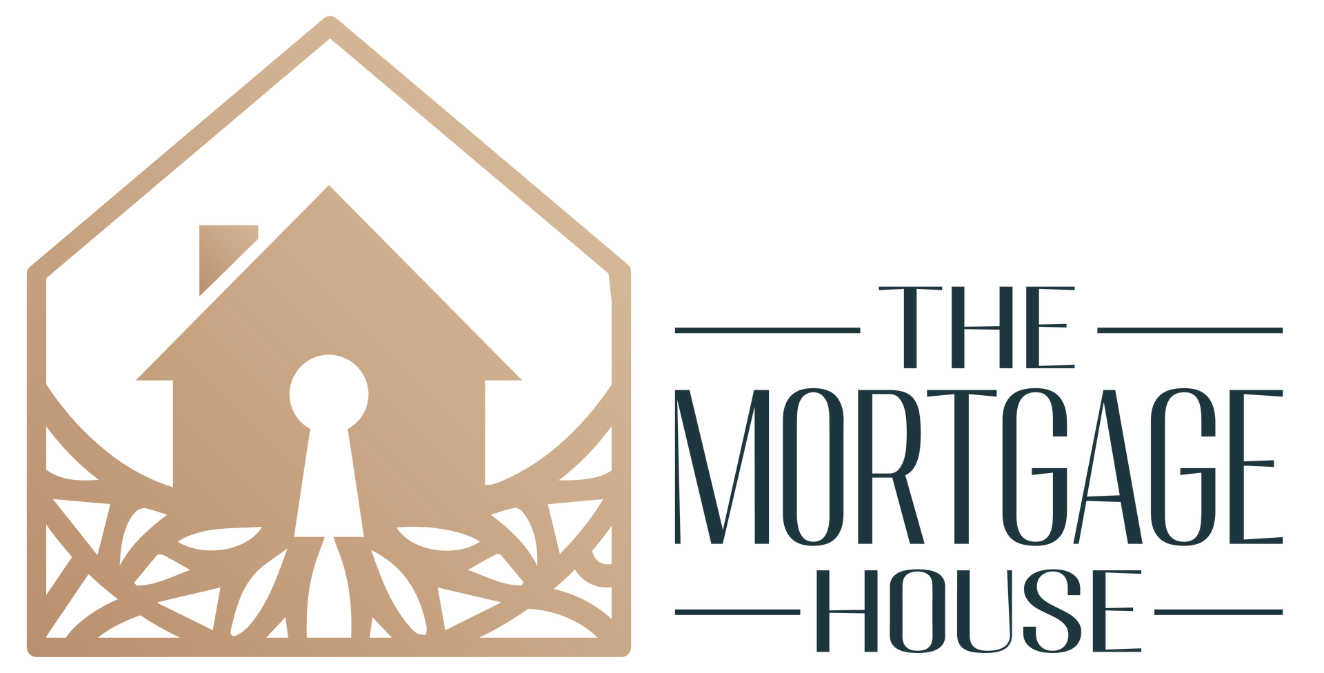 Logo for The Mortgage House with a tan house icon and dark text on white background