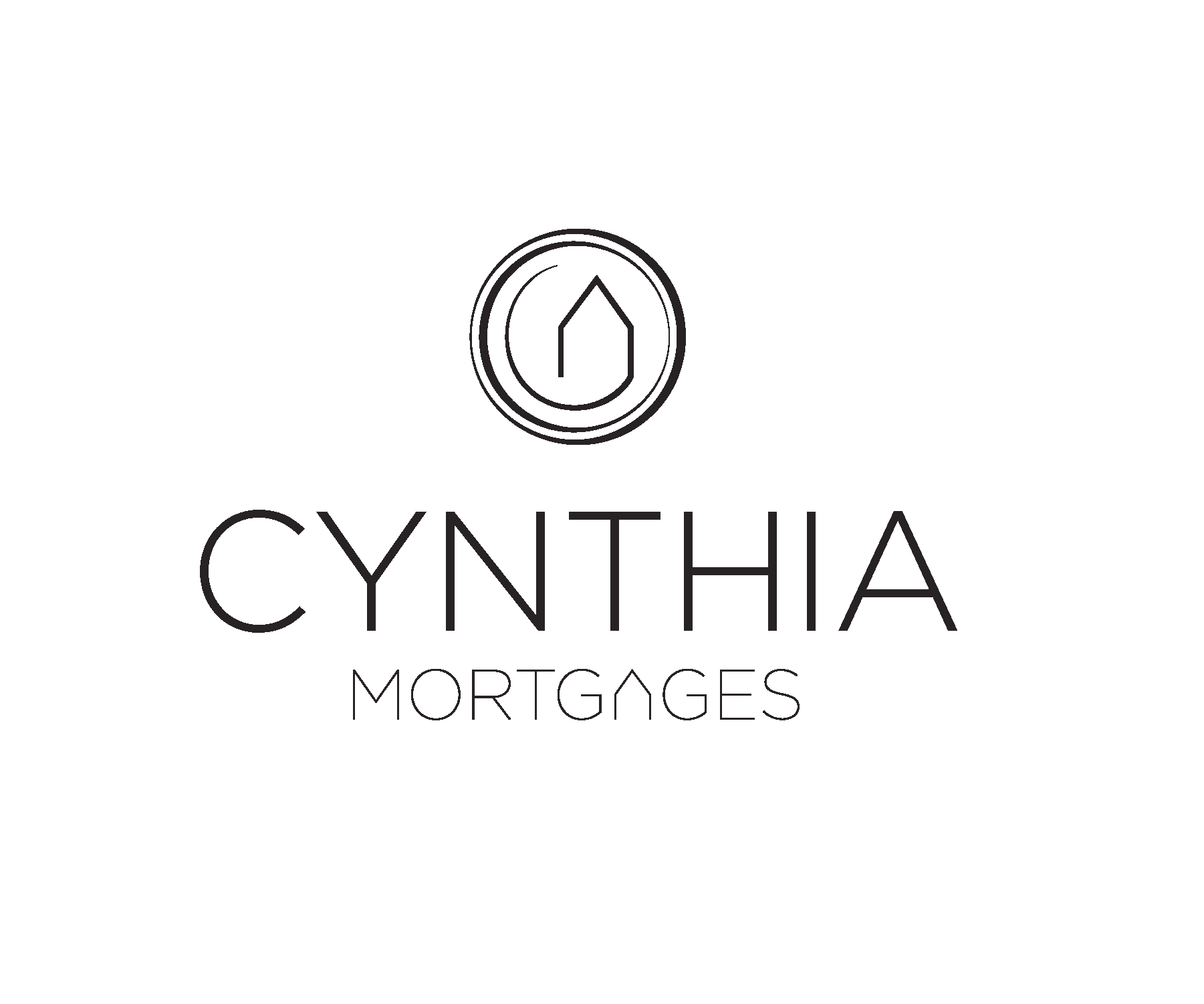 Cynthia Mortgages logo with a circular house icon in black on a white background
