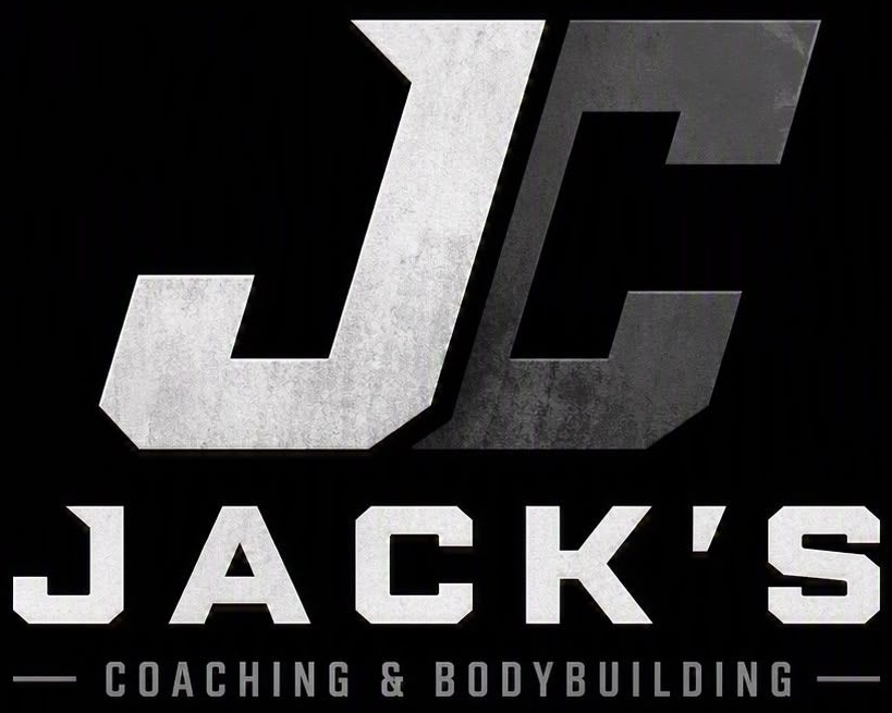 Jack’s Coaching & Bodybuilding logo with large metallic “JC” on a black background