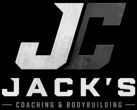 Jack’s Coaching & Bodybuilding logo with large metallic “JC” on a black background