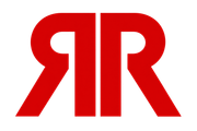 Logotipo R rojo reflejado sobre un fondo blanco