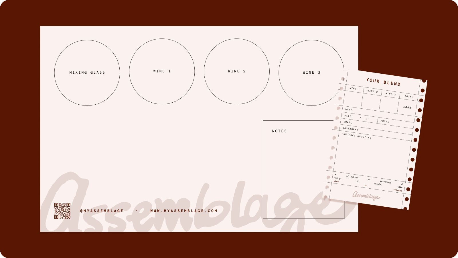 White scrapbook page with four dotted circles, a side note, and a translucent “scrapbooking” title on a dark red background
