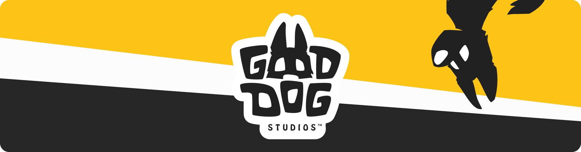 Mad Dog Studios logo: Black silhouette of a dog, with text 