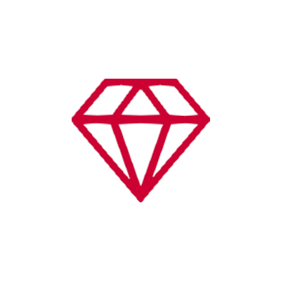Diamant rouge dessiné à la main sur fond blanc.