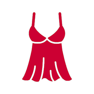 Nuisette rouge à fines bretelles et jupe évasée.