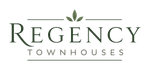 Regency Townhouses logo with green leaf icon and gray serif text
