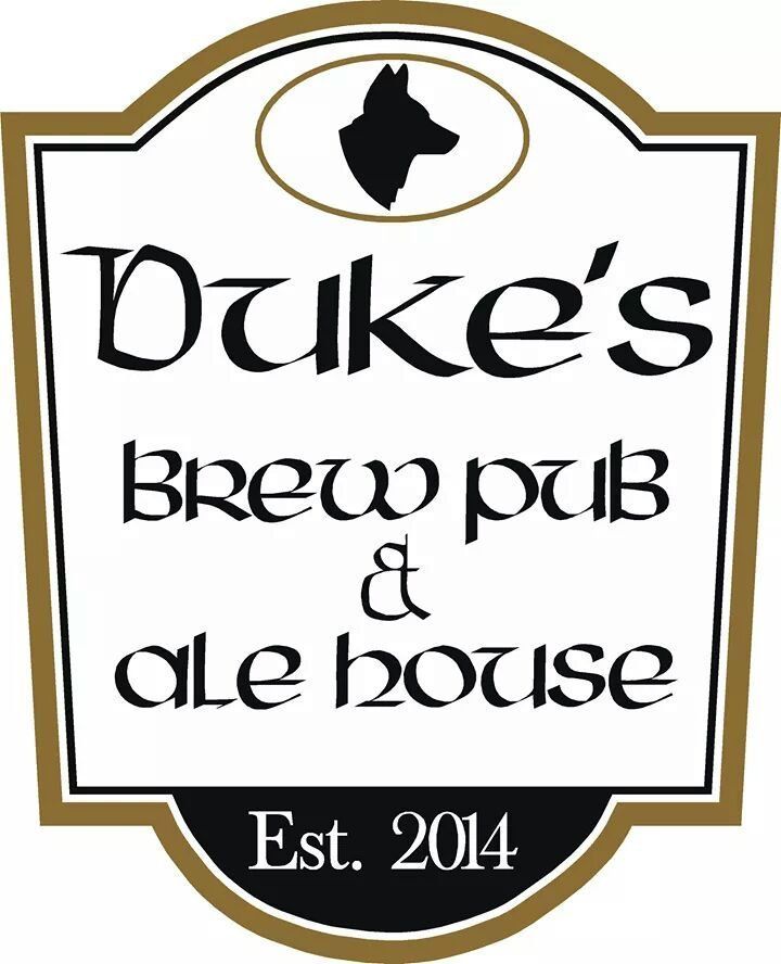 Duke’s Brew Pub & Ale House logo in black and gold with dog silhouette and “Est. 2014” text